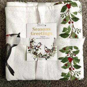 Mireille Designs 100% Handmade Linen 60" x 84" Bird Holiday Oblong Tablecloth #H